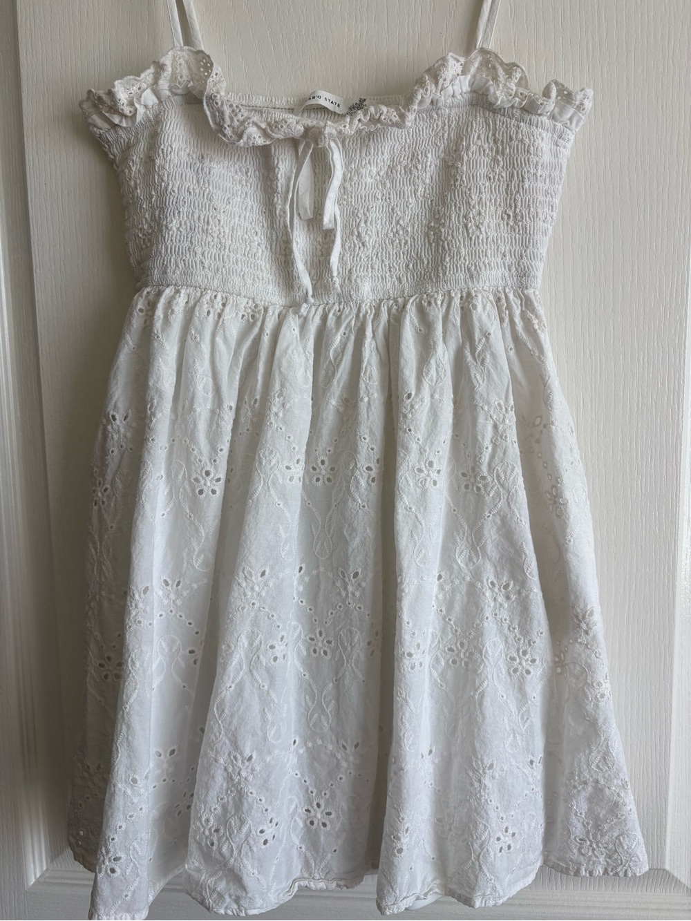 White Eyelet Mini Dress with Tie Front - Picture 5 of 11